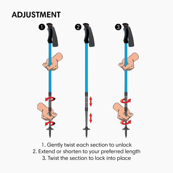 Fizan Compact 3 Trekking Poles – 5.6 oz Ultralight, Backpacking, Thru Hiking Poles, Adjustable, Collapsible, Customized Fit, EVA Grips, Aluminum Walking Sticks (Compact 3) - Image 6