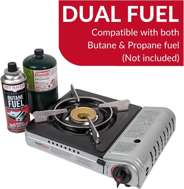 Grill Boss Dual Fuel Portable Stove, Dual Fuel Butane & Propane Stoves, 12K BTU Butane Camp Stove & Propane Portable Camping Stoves for Emergencies, Outdoor BBQ, Cooking, Hikings & Backpacking - 90057 - Image 2