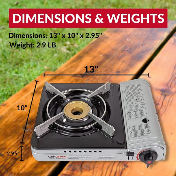 Grill Boss Dual Fuel Portable Stove, Dual Fuel Butane & Propane Stoves, 12K BTU Butane Camp Stove & Propane Portable Camping Stoves for Emergencies, Outdoor BBQ, Cooking, Hikings & Backpacking - 90057 - Image 4